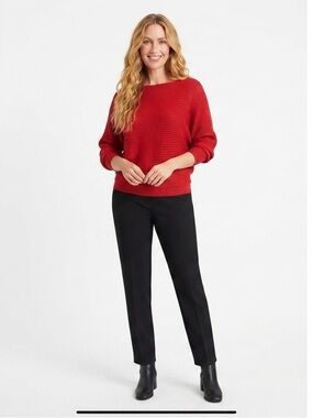 Ralph Lauren Women’s Red Knit Glitter Ribbed Dolman Sleeve Boatneck Sweater M